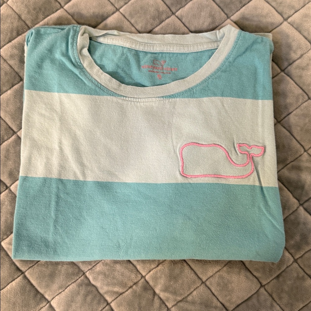 Vineyard Vines Aqua and White Striped Tee